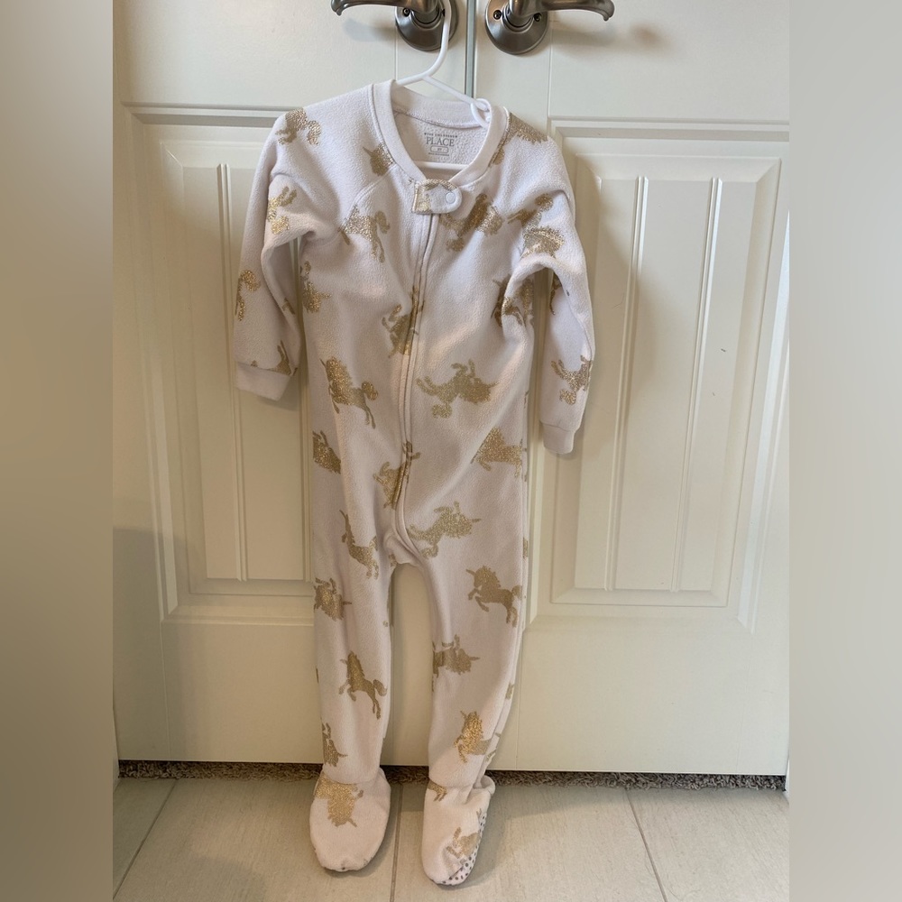 Childrens Place White and Gold Unicorn Onesie